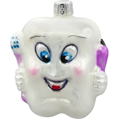 Szklana Bombka Choinkowa Figurka Forma ze szkła ząbek z pastą i szczoteczką fioletowy