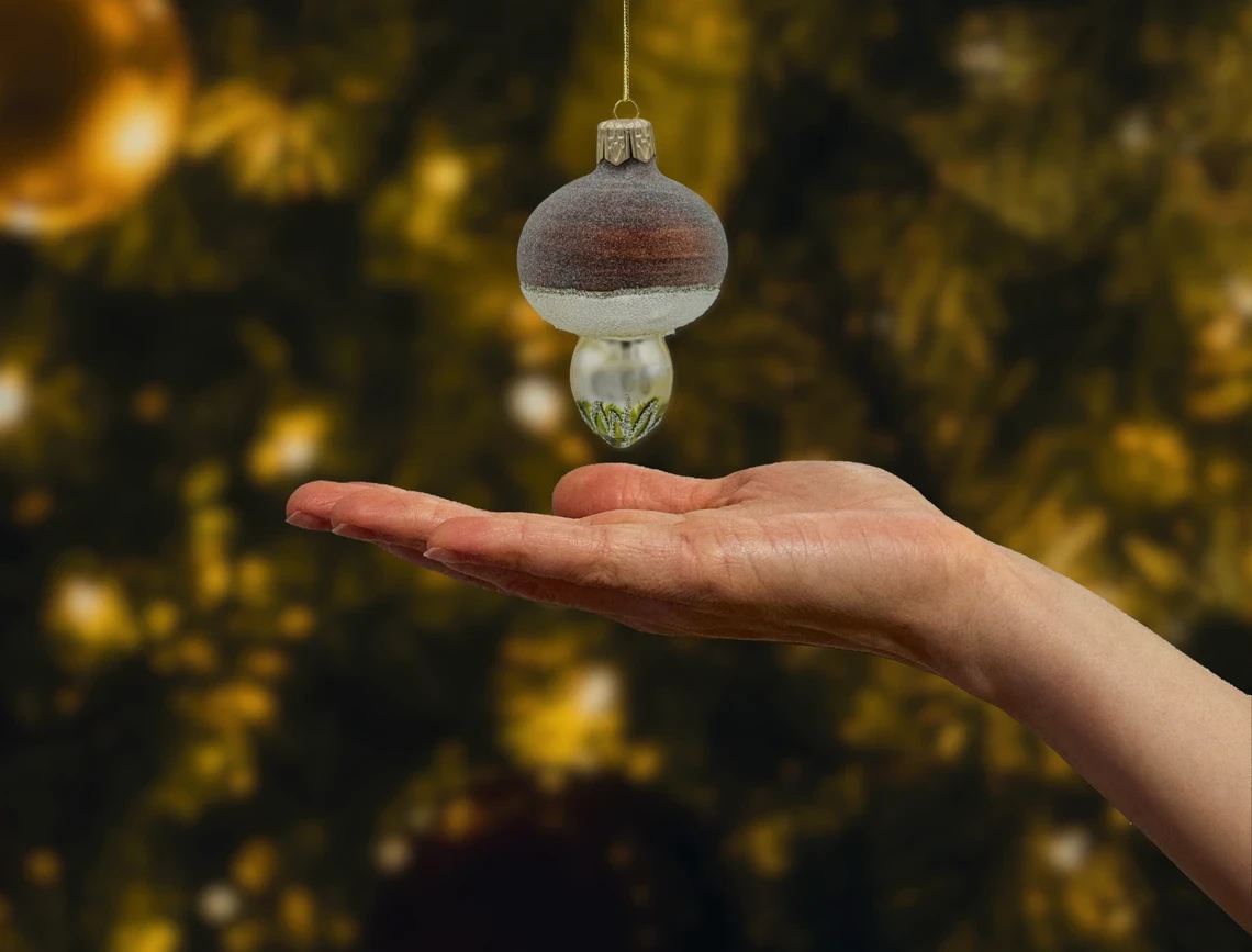 Bombka szklana figurka Grzybek z brokatem realne zdjęcie