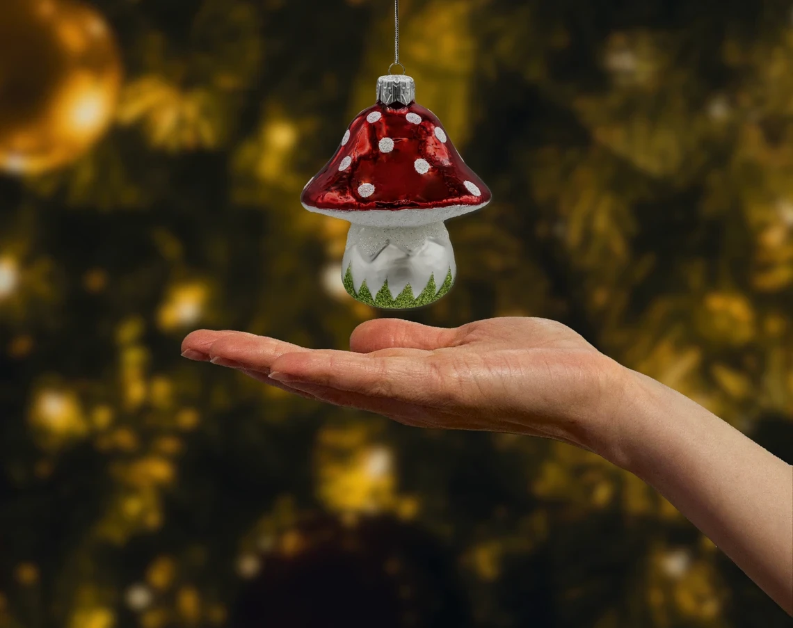 Bombka szklana Czerwony muchomor szeroki realne zdjęcie