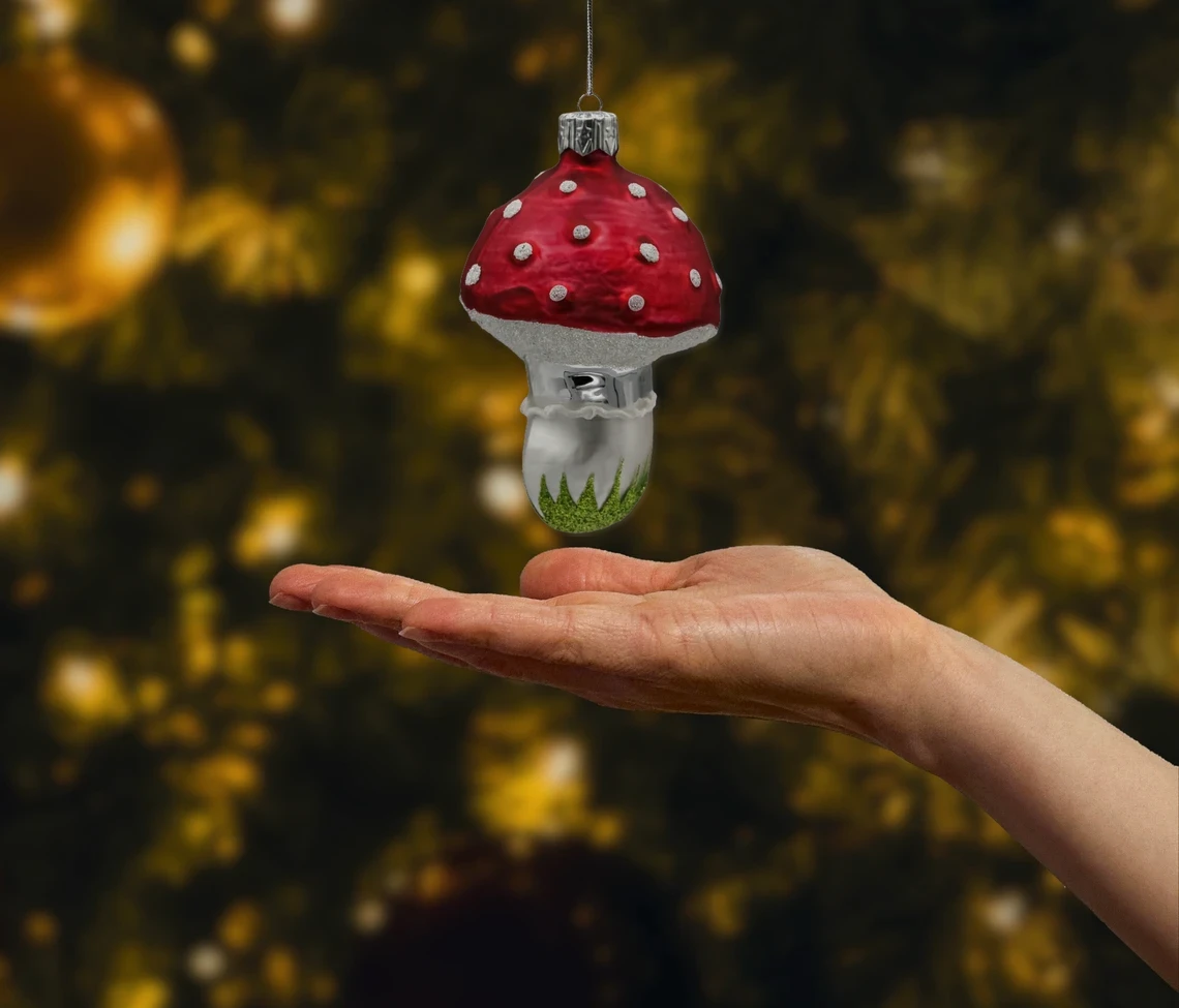 Bombka szklana Czerwony muchomor realne zdjęcie