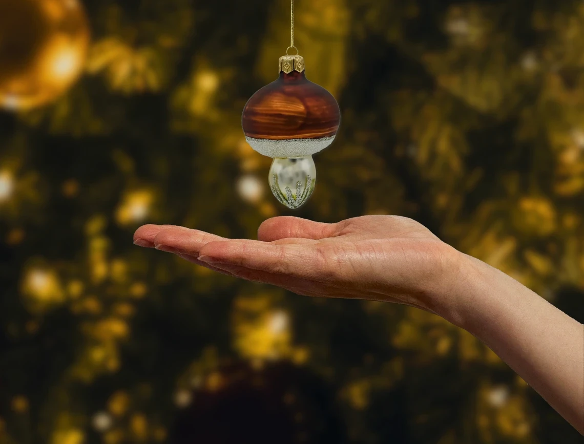 Bombka szklana figurka Grzybek brązowy realne zdjęcie