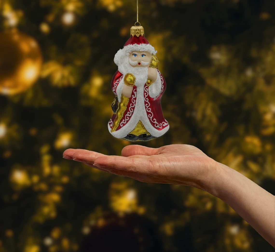 Bombka szklana Święty Mikołaj z laską realne zdjęcie