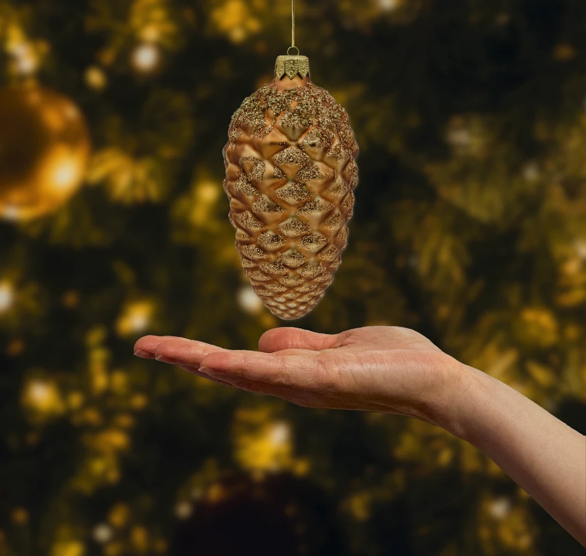 Bombka szklana figurka Szyszka brązowa duża realne zdjęcie