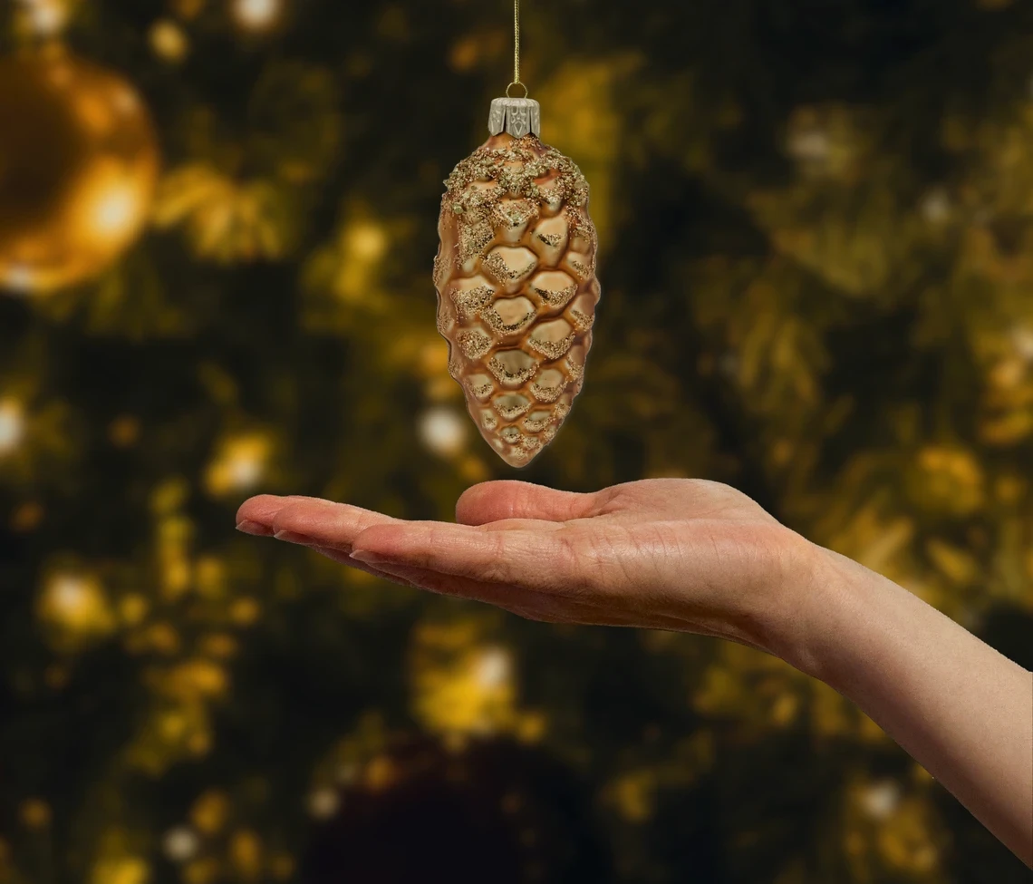 Bombka szklana figurka Szyszka brązowa mała realne zdjęcie