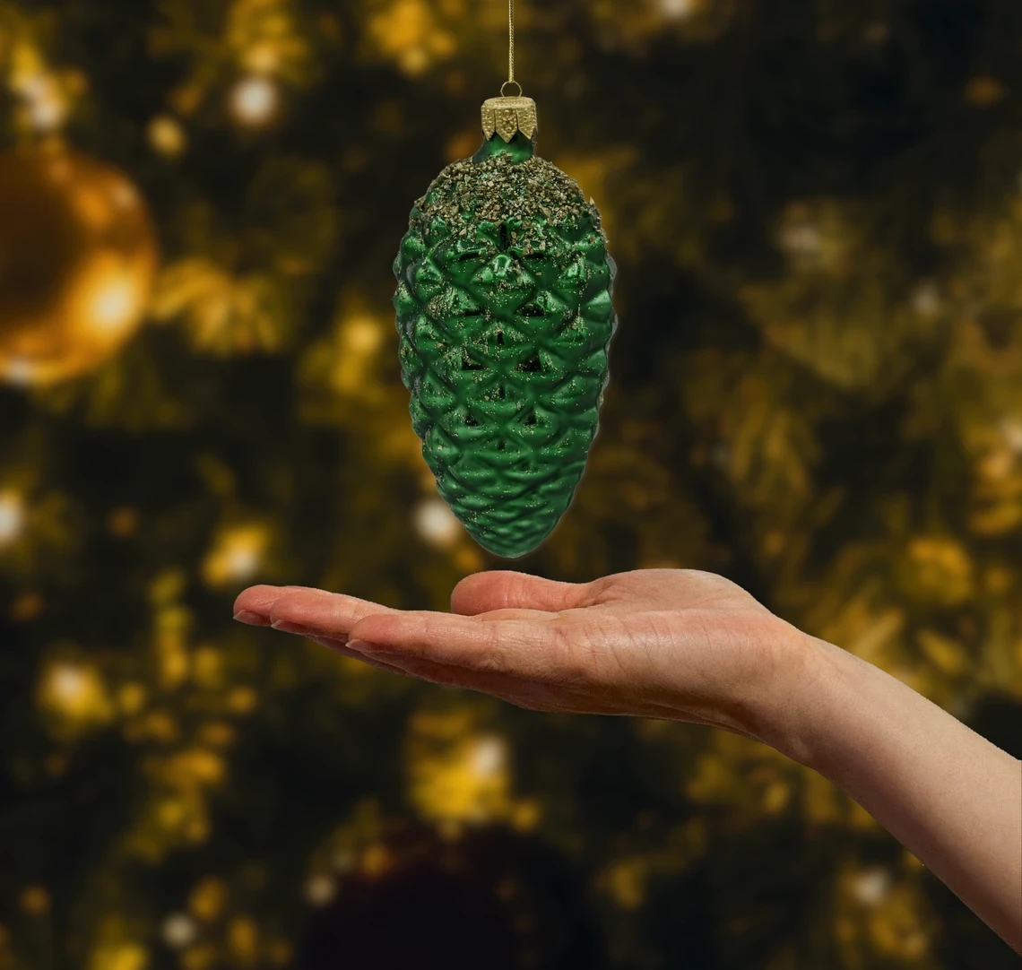 Bombka szklana figurka Szyszka zielona duża realne zdjęcie