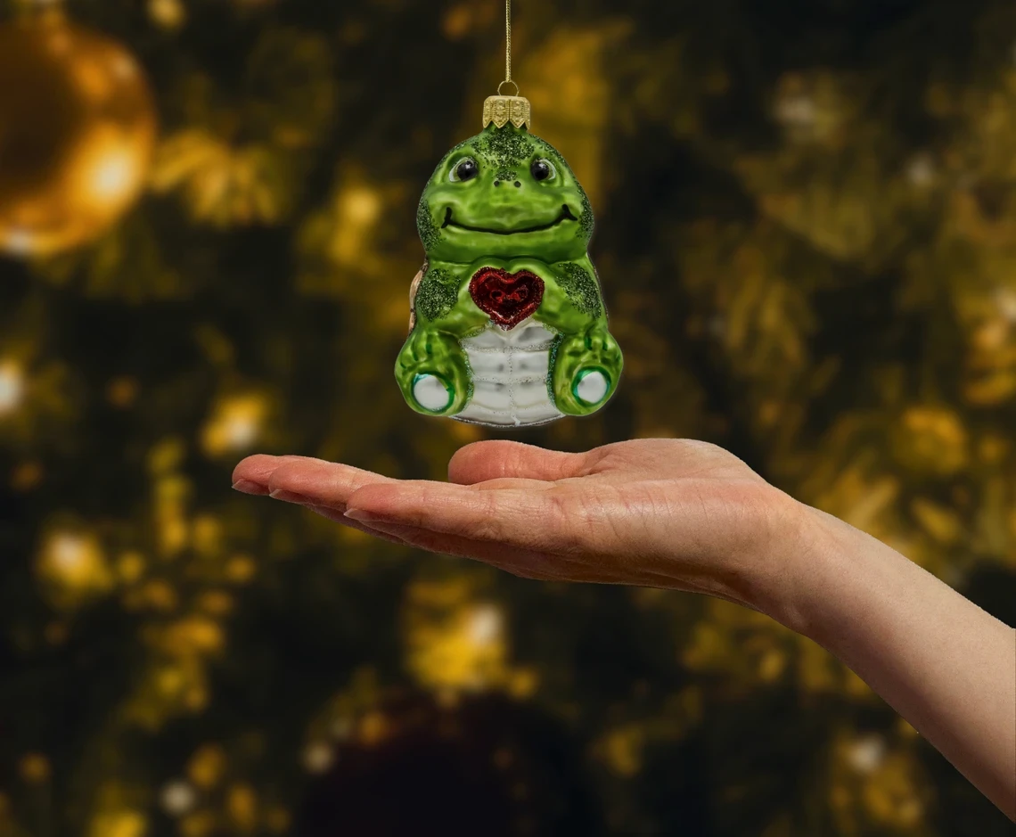 Bombka szklana Żółw z serduszkiem realne zdjęcie