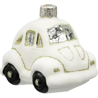 Szklana Bombka Choinkowa Figurka forma bańka ze szkła Auto garbus biały bok