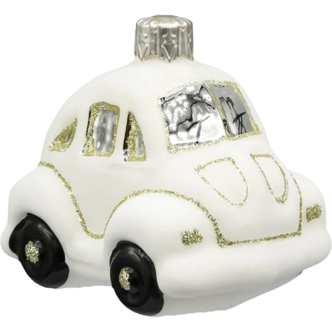 Szklana Bombka Choinkowa Figurka Bańka forma ze szkła Auto garbus biały bok