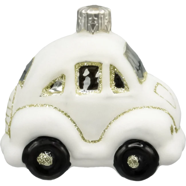 Szklana Bombka Choinkowa Figurka Forma ze szkła Auto garbus biały profil