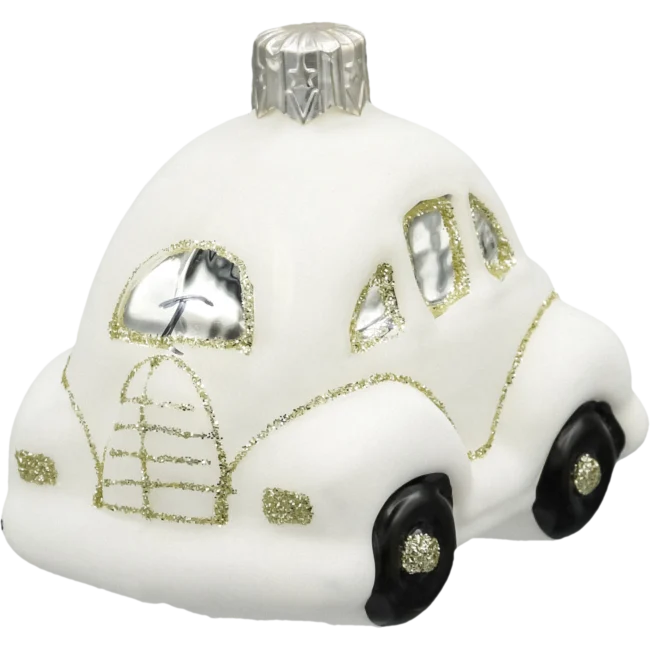 Szklana Bombka Choinkowa Figurka forma ze szkła Auto garbus biały tył
