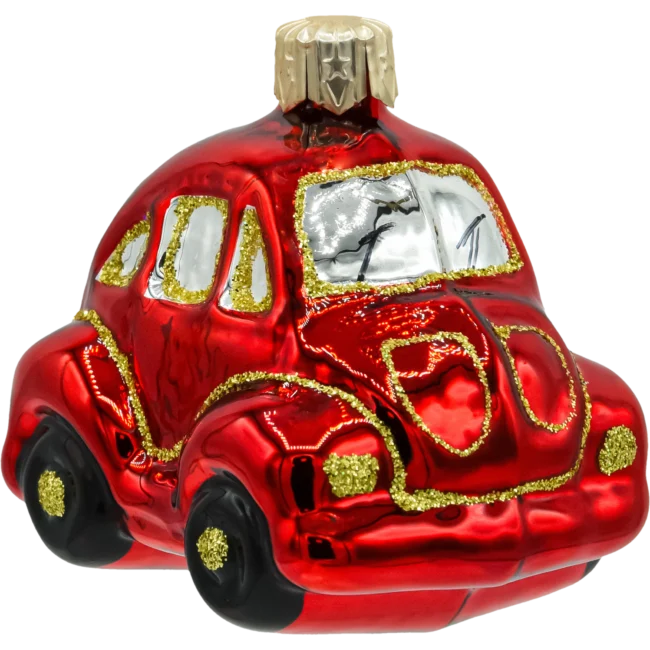 Szklana Bombka Choinkowa Figurka forma bańka ze szkła Auto garbus czerwony front