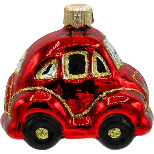 Szklana Bombka Choinkowa Figurka forma bańka ze szkła Auto garbus czerwony profil