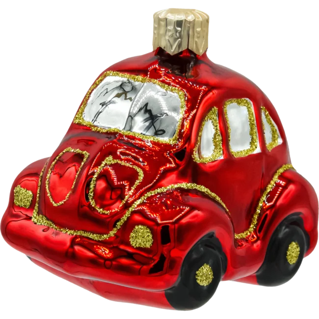 Szklana Bombka Choinkowa Figurka forma bańka ze szkła Auto garbus czerwony front