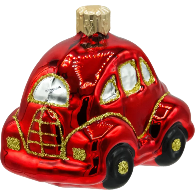 Szklana Bombka Choinkowa Figurka forma bańka ze szkła Auto garbus czerwony tył