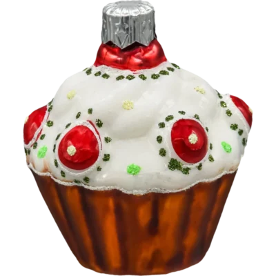 Szklana Bombka Choinkowa Figurka forma ze szkła Babeczka z polewą i owocami