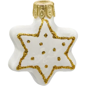 Szklana Bombka Choinkowa Figurka Forma Bańka ze szkła Biała Gwiazdka ze złotym brokatem