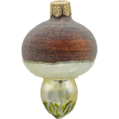 Szklana Bombka Choinkowa Figurka forma bańka ze szkła Brązowy grzybek brokatowy