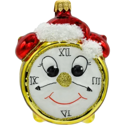 Szklana Bombka Choinkowa Figurka Forma ze szkła bańka zegar budzik świąteczny złoty