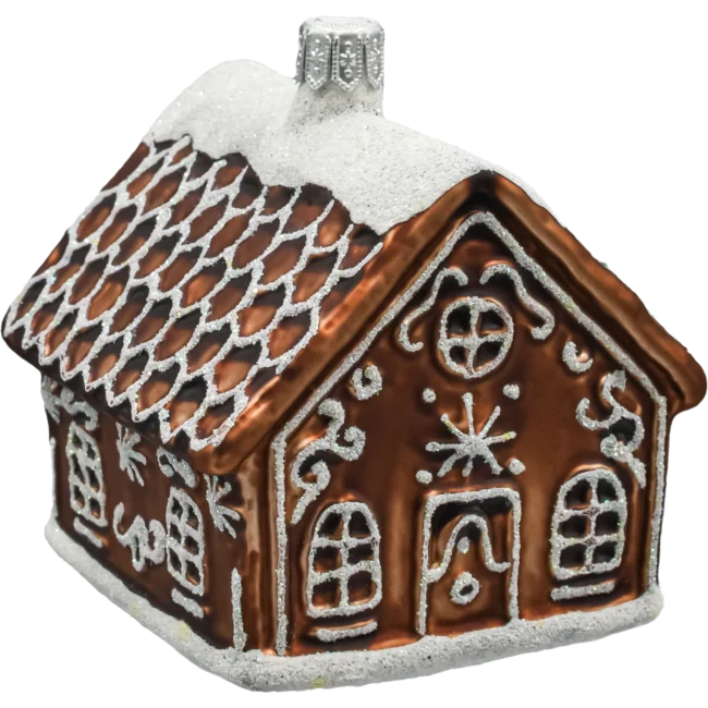 Szklana Bombka Choinkowa Figurka forma ze szkła Domek piernikowy z brokatowym lukrem front