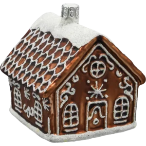 Szklana Bombka Choinkowa Figurka forma ze szkła Domek piernikowy z brokatowym lukrem front