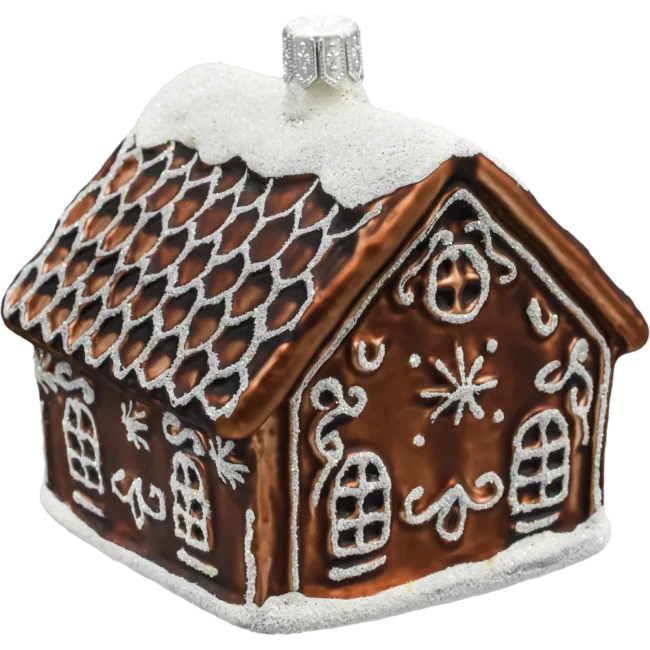 Szklana Bombka Choinkowa Figurka forma ze szkła Domek piernikowy z brokatowym lukrem front