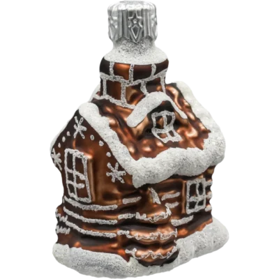 Szklana Bombka Choinkowa Figurka forma ze szkła Domek piernikowy z werandą i kominem bok