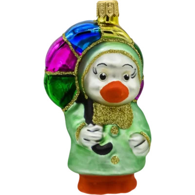 Szklana Bombka Choinkowa Figurka Forma ze szkła Kaczuszka z kolorową parasolką