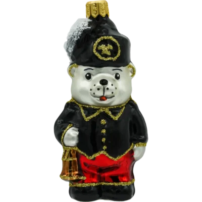 Szklana Bombka Choinkowa Figurka Forma ze szkła Miś górnik w stroju