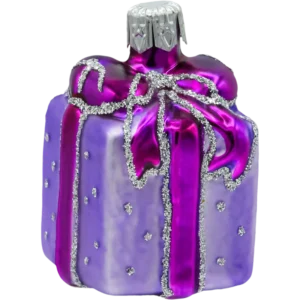 Szklana Bombka Choinkowa Figurka Forma ze szkła Prezent z kokardą fioletowy