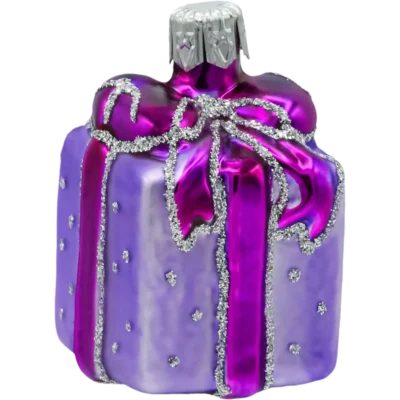 Szklana Bombka Choinkowa Figurka Forma ze szkła Prezent z kokardą fioletowy