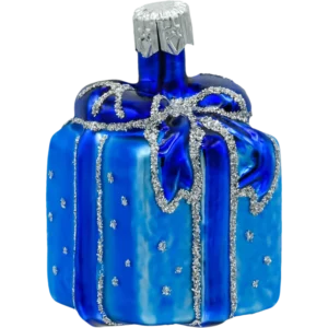 Szklana Bombka Choinkowa Figurka forma bańka ze szkła Prezent z kokardą niebieski