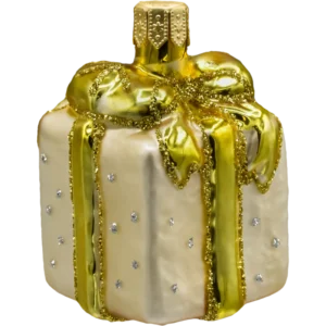 Szklana Bombka Choinkowa Figurka Forma Bańka ze szkła Prezent z kokardą złoty