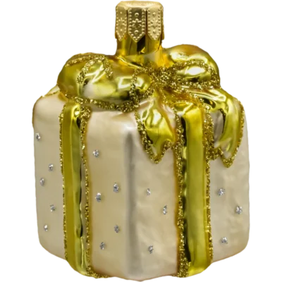 Szklana Bombka Choinkowa Figurka Forma Bańka ze szkła Prezent z kokardą złoty