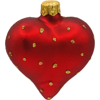 Szklana Bombka Choinkowa Figurka Forma ze szkła Serduszko czerwone ze złotymi kropeczkami