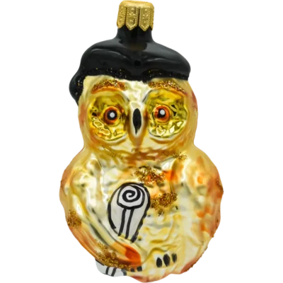 Szklana Bombka Choinkowa Figurka bańka ze szkła Sowa z biretem i dyplomem