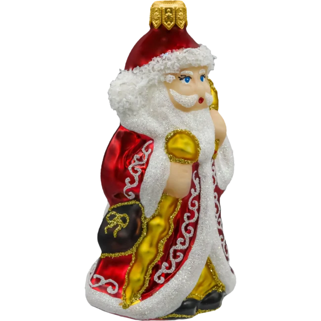 Szklana Bombka Choinkowa Figurka Forma ze szkła Święty Mikołaj z laską bok