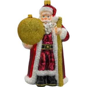 Szklana Bombka Choinkowa Figurka Forma Bańka ze szkła Święty Mikołaj ze złotą bombką