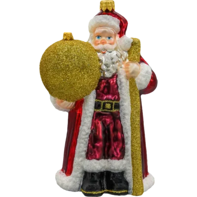 Szklana Bombka Choinkowa Figurka Forma Bańka ze szkła Święty Mikołaj ze złotą bombką