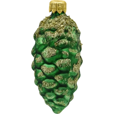 Szklana Bombka Choinkowa Figurka Forma ze szkła bańka Szyszka zielona z brokatem mała