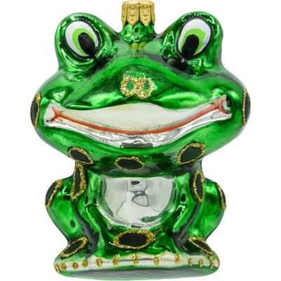 Szklana Bombka Choinkowa Figurka Forma Bańka ze szkła Żaba z uśmiechem ciemnozielona