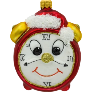 Szklana Bombka Choinkowa Figurka Forma ze szkła bańka zegar świąteczny budzik czerwony przód