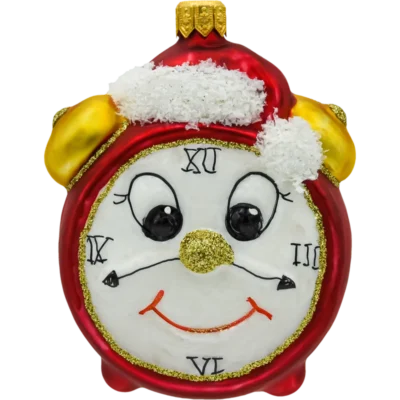 Szklana Bombka Choinkowa Figurka Forma ze szkła bańka zegar świąteczny budzik czerwony przód