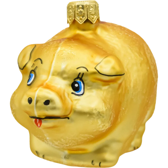 Szklana Bombka Choinkowa Figurka Forma ze szkła Złota świnka bok