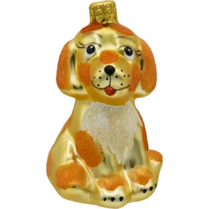Szklana Bombka Choinkowa Figurka forma ze szkła Złoty piesek z rudymi łatkami