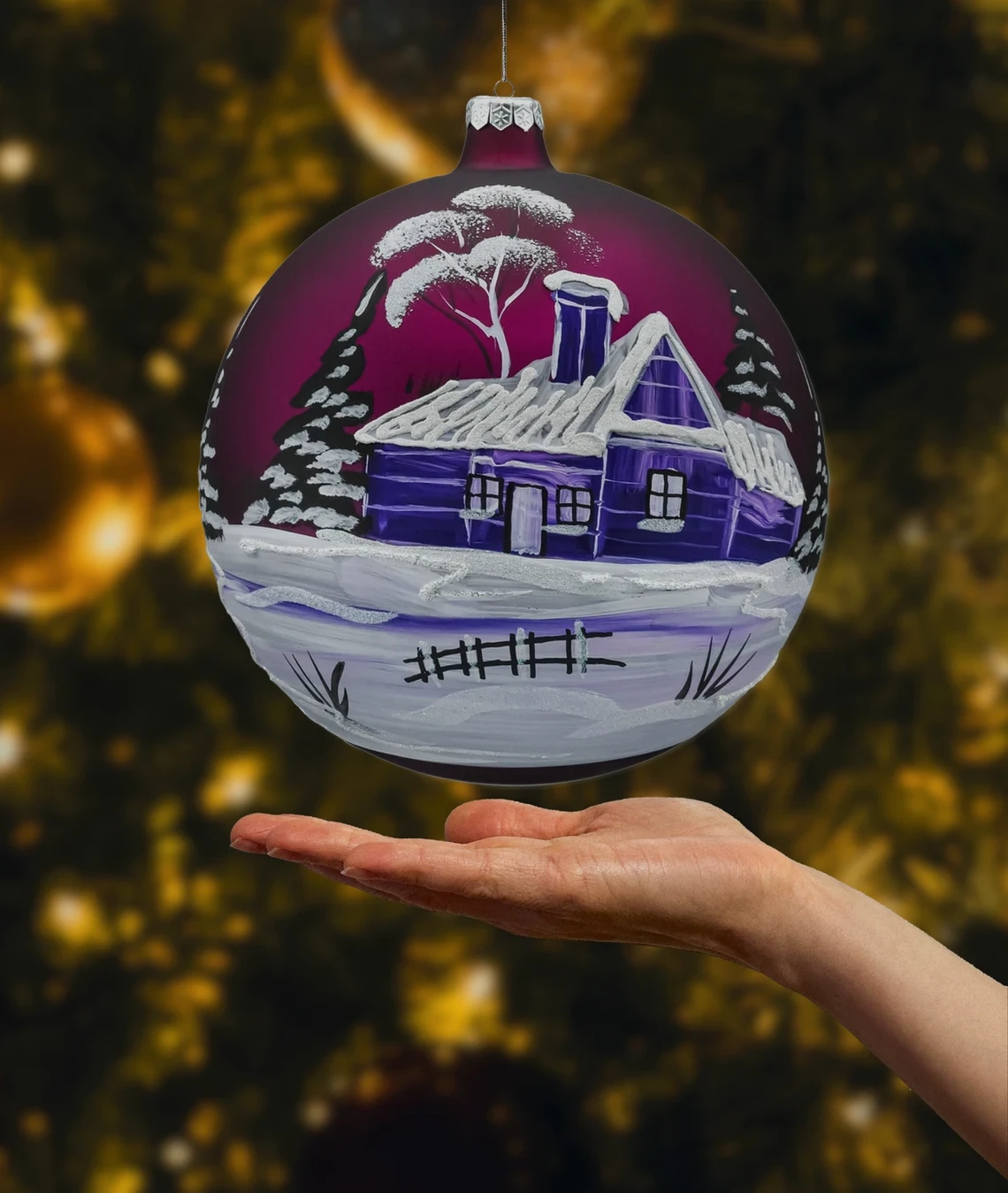 Szklana Bombka Duża Zimowy Kościół: fioletowa realne zdjęcie