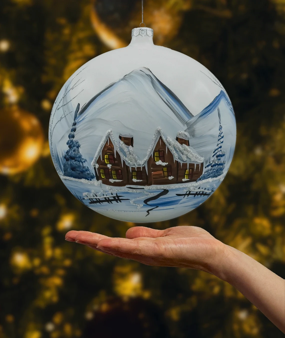 Szklana Bombka Duża Zimowy Kościółek realne zdjęcie