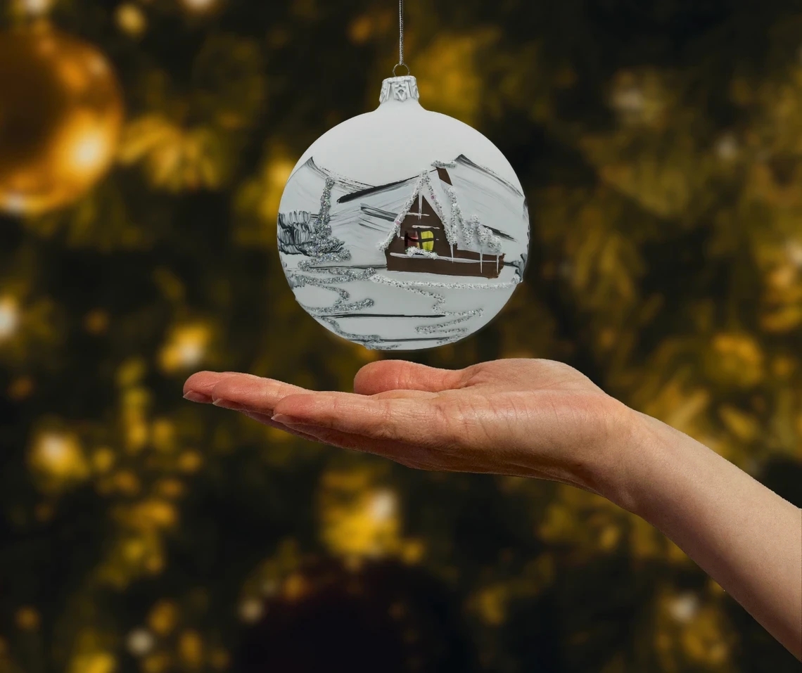 Szklana Bombka okrągła Zimowa Kraina: biała realne zdjęcie