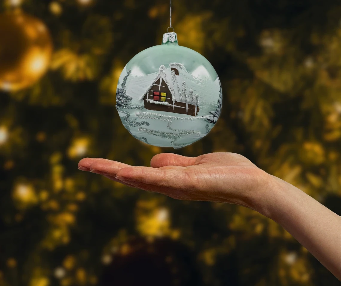 Szklana Bombka okrągła Zimowa Kraina: miętowa realne zdjęcie