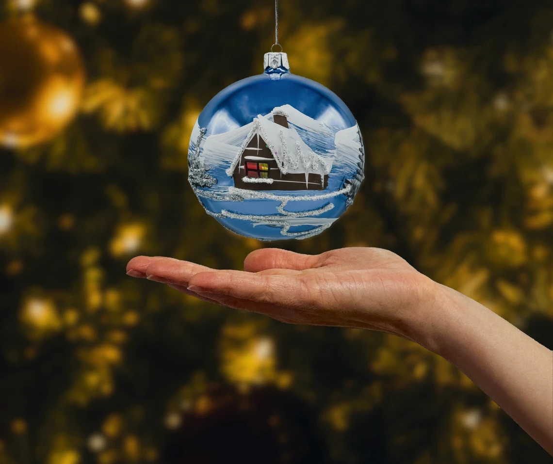 Szklana Bombka okrągła Zimowa Kraina: niebieska realne zdjęcie