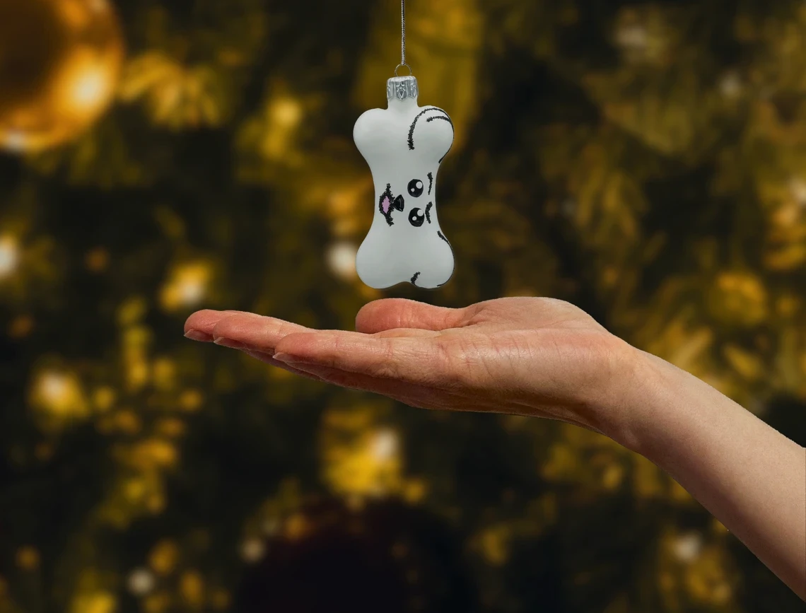 Bombka szklana figurka Kość psa realne zdjęcie